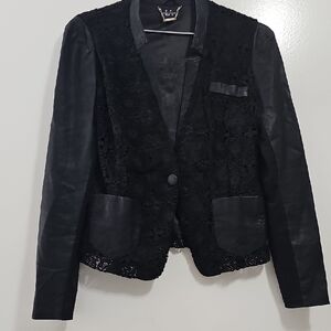 Lily Black Lace and Leather Women's Blazer